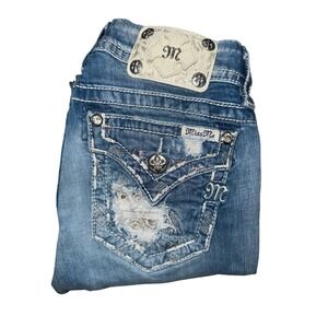 Miss Me Cuffed Skinny Jeans‎ Womens 26 Light Wash Embellished Denim Western
